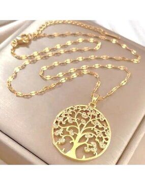 Necklace Tree of Life Rhinestones Hollow Cut Gold Ornate Sparkle Stylish Fashion